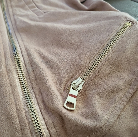 Faux Suede Moto Jacket Cropped Moto Jacket with Zipper Details Size Large - Picture 12 of 13